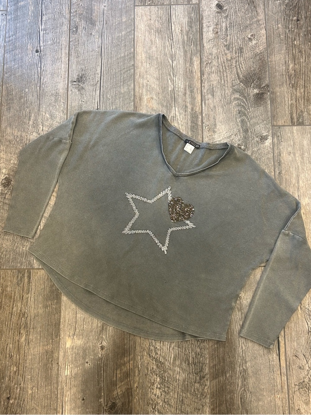 Venus Gray Star & Heart oversized V-Neck Sweater